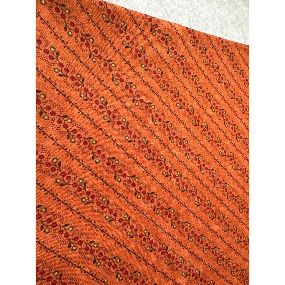 Vintage Floral Cotton Fabric 10" x 22" Brick Red & Pink with Diagonal Berry Moti